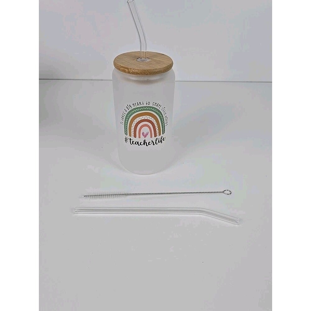 New Teacher Appreciation Frosted Glass Cup Insulated Tumbler 16 Oz Glass - Picture 3 of 5